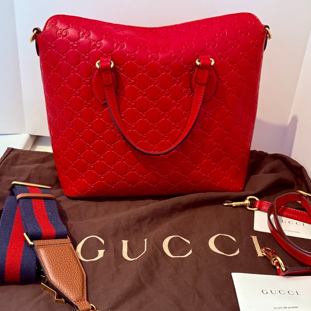 Authentic Gucci Leather Guccissima Tote Crossbody Bag